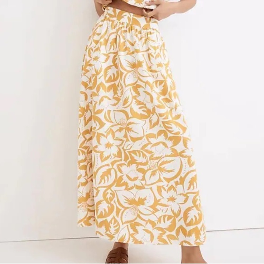 NWT madewell Mustard and white linen maxi skirt
